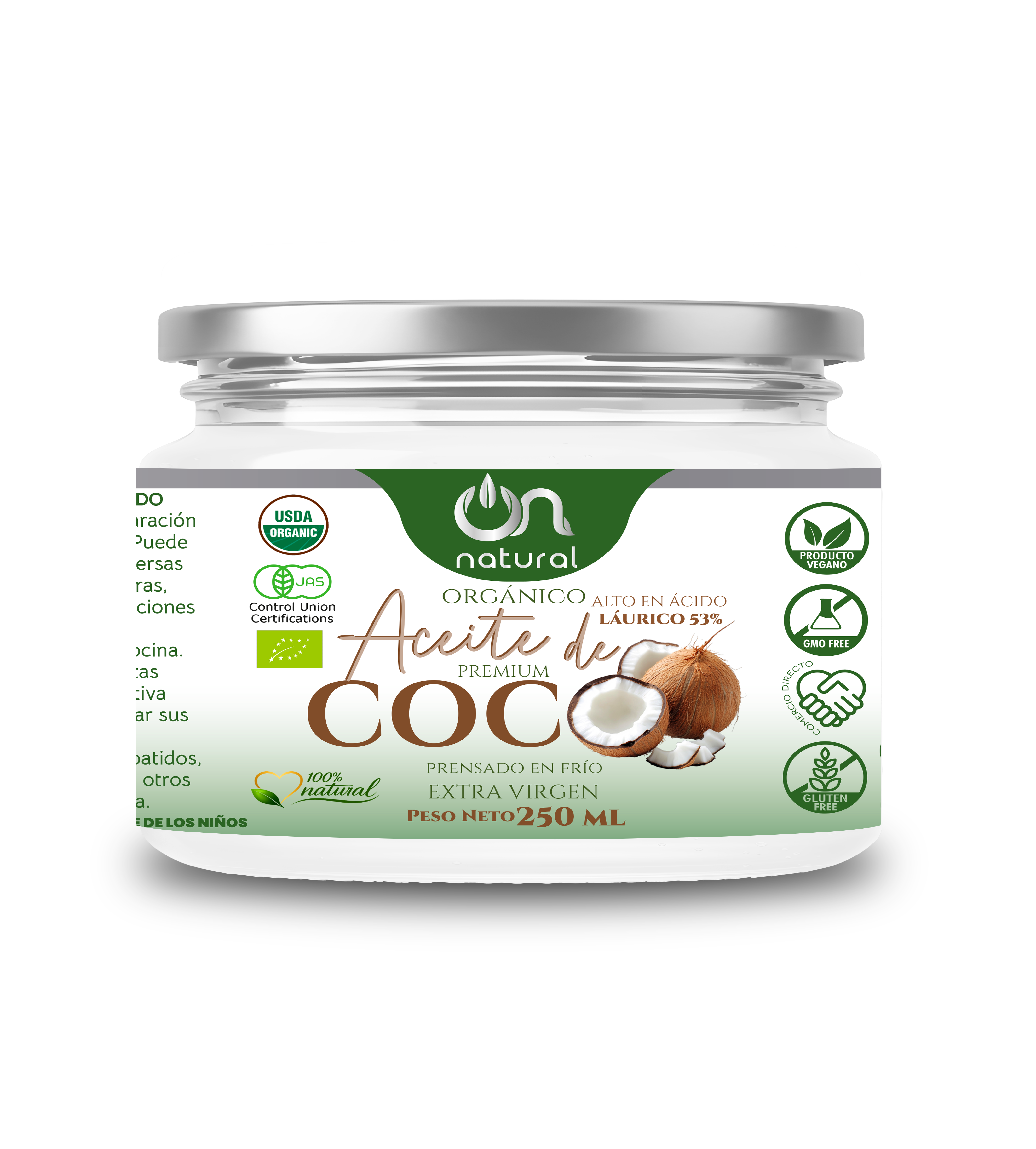 Aceite de coco  250 ML (ON NATURAL)